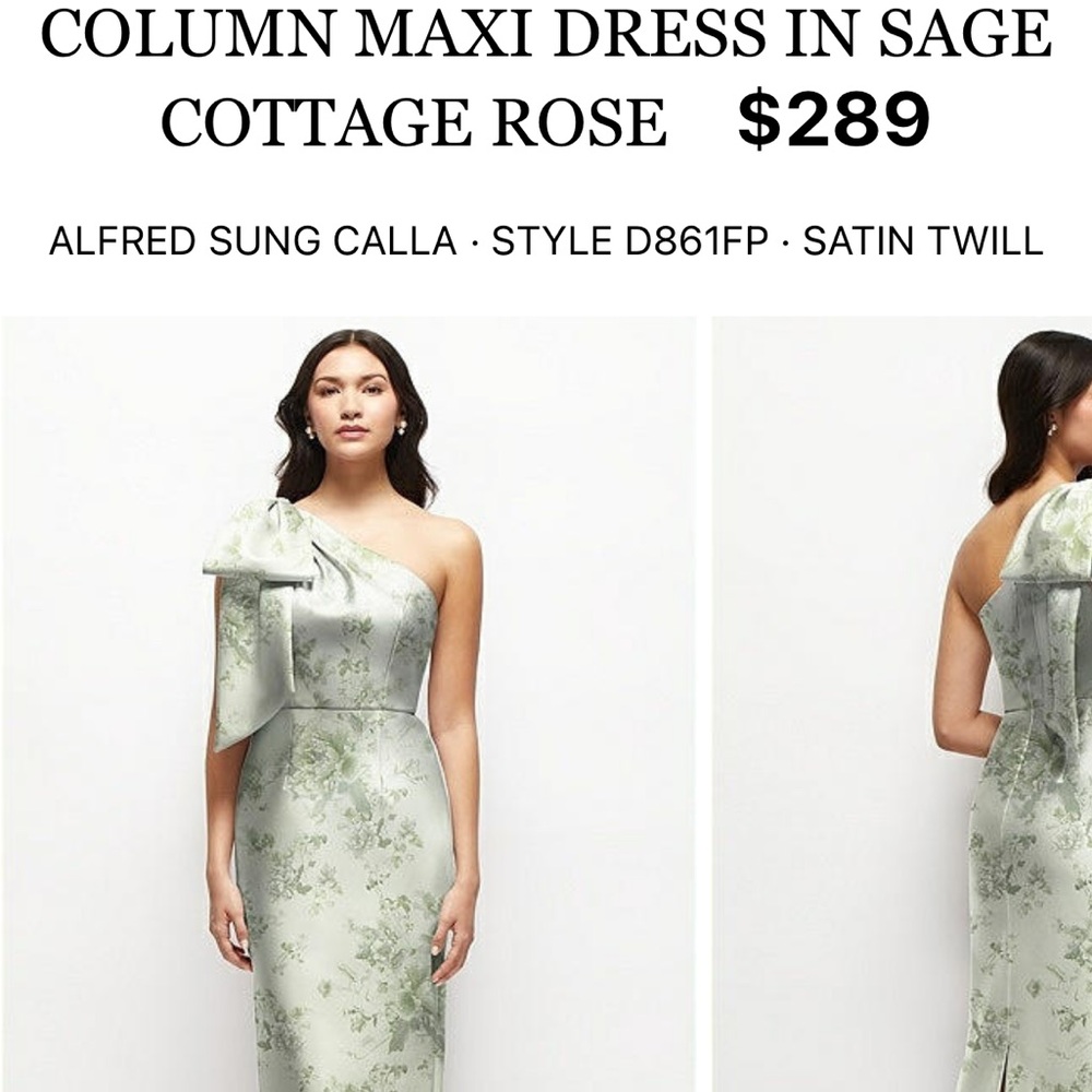 ALFRED SUNG Sage Green One-Shoulder Dress